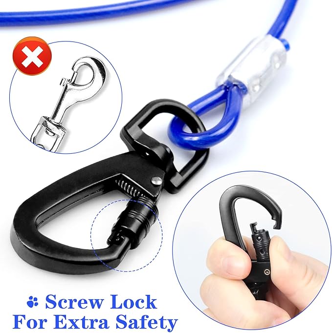 Heavy Duty Tie Out Cable for Large Dogs - 30FT Chew Proof, Up to 250lbs, Durable for Yard or Camping
