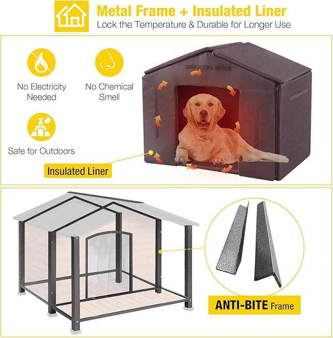 Aivituvin Large Dog House Outdoor Insulated Dog Kennel with Insulated Liner for Winter