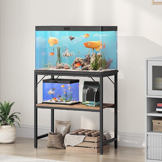 20 Gallon Fish Tank Stand, Aquarium Stand with 2-Tier Storage Shelves, Heavy Duty Breeder Turtle Terrarium Stand Rack for Home Office, 24.0" L x 11.8" W x 24.4" H, Rustic Brown FTHR2001