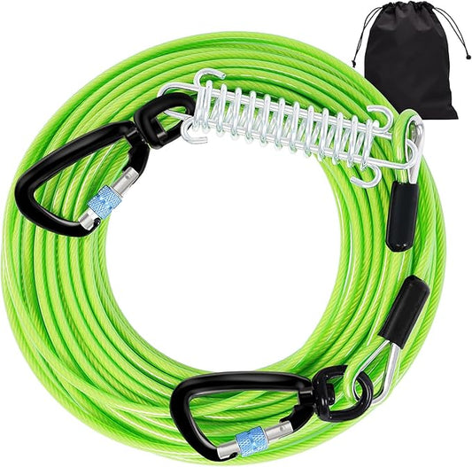 Snagle Paw Dog Leads for Yard 70FT-1000LBS Break Strength,Heavy Duty Tie Out Cable for Dogs with Swivel Lockable Hook & Spring,Chew Proof Dog Chain for Outside,Dog Run Cable for Medium Large Dogs
