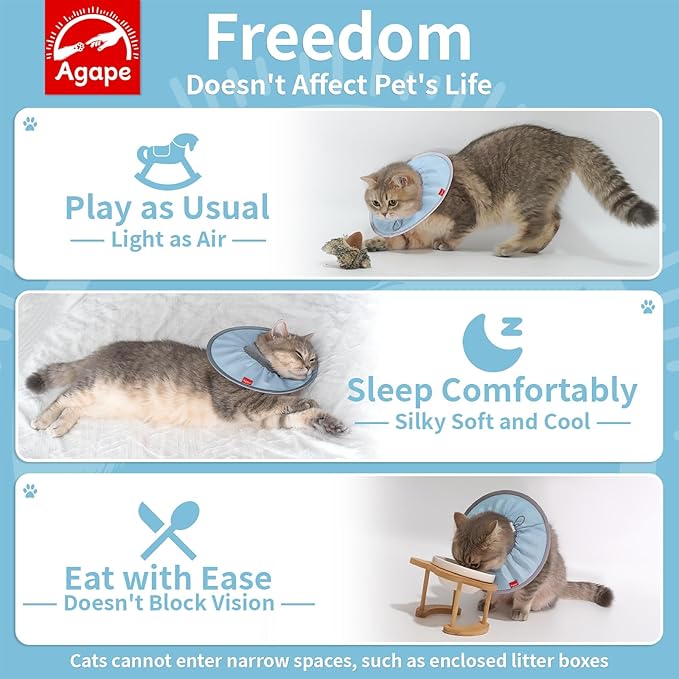 Agape Comfortable Cat Cone - Lightweight Soft Recovery Collar for Cats After Surgery - Protective E-Collar for Small, Medium, and Large Cats - Stops Licking & Scratching - Wound Care
