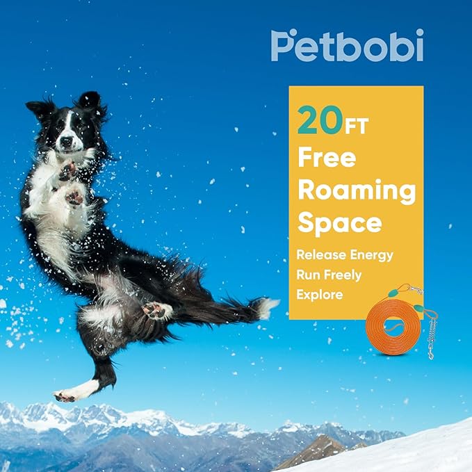 Petbobi Dog Tie-Out Cable 20ft - Outdoor Leash 4mm Metal Cable with Shock Absorbing Spring 360° Swivel Clips, Chain for Dogs Yard Camping, Fit Small Medium Large Pets Up to 60lbs, Orange