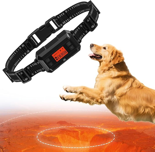 GPS Wireless Dog Fence. IPX7 Waterproof Dog Training Collar. 33-999yard Adjustable Range. Vibration and Electric Shock Collar for Dogs.Dog Fence Outdoor for Yard & Indoor Use