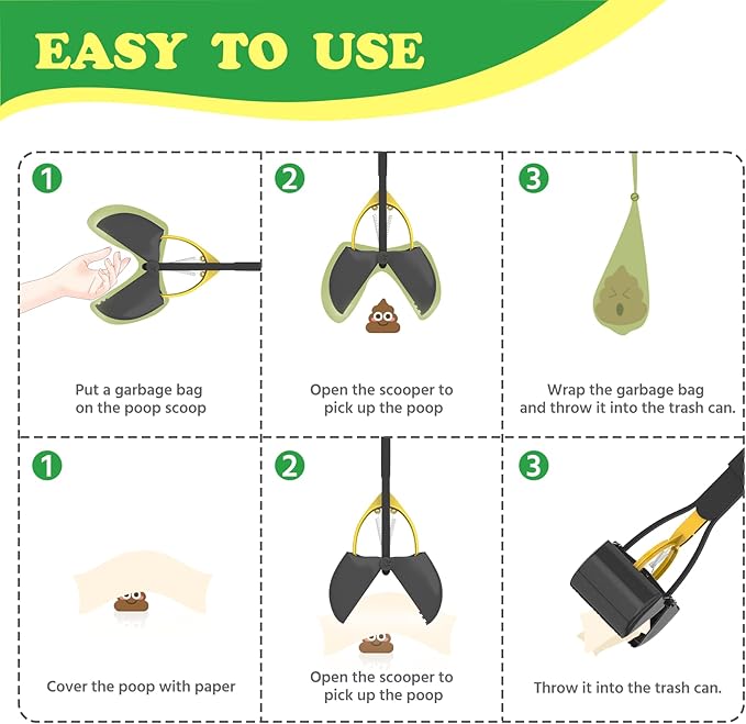 32" Heavy Duty Dog Pooper Scooper for Large Dogs, Extra Long Handle Foldable Poop Pick Up Tool with Durable Spring, Great for Yard, Lawns, Grass, Dirt, Gravel