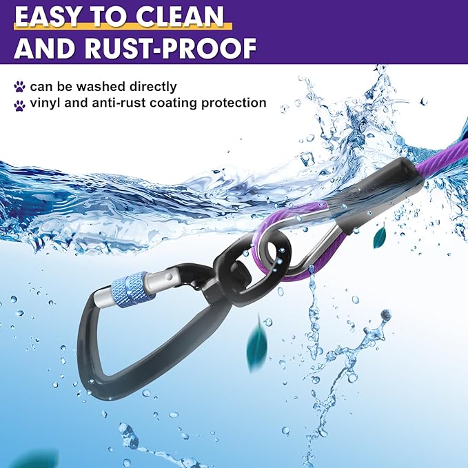 Snagle Paw Heavy Duty Long Dog Leads for Yard 150FT-1000LBS Break Strength,Dog Tie Out Cable with Swivel Lockable Hook & Spring,Chew Proof Dog Chain for Outside,Dog Run Cable for Medium Large Dogs