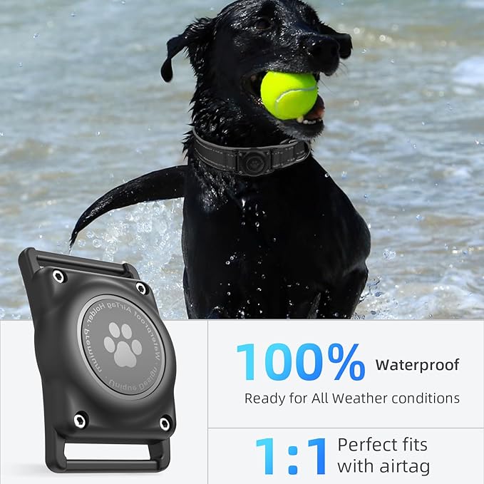 Airtag Dog Collar - 100% Waterproof Air tag Dog Collar Holder for Apple AirTag, Reflective, Soft Padded, Everlasting, GPS Dog Collar for Small Medium Large Dogs (Black, S)