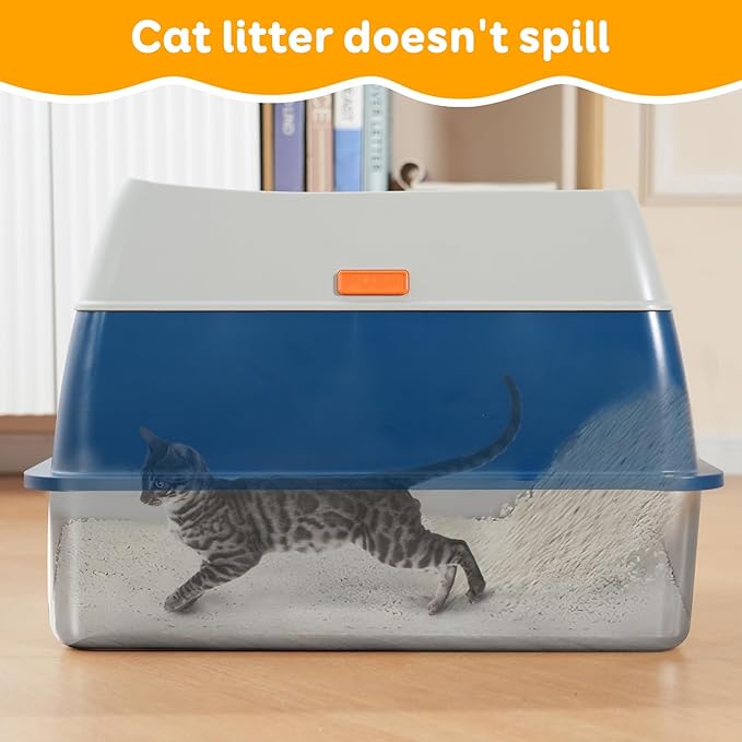 Enclosed Stainless Steel Litter Cat Box with Lid for Big Cats, Top Entry Covered Jumbo Metal Tray, Extra Large, High Sides, Durable, Anti Leakage, Odorless, Non-Sticky, FOXORU