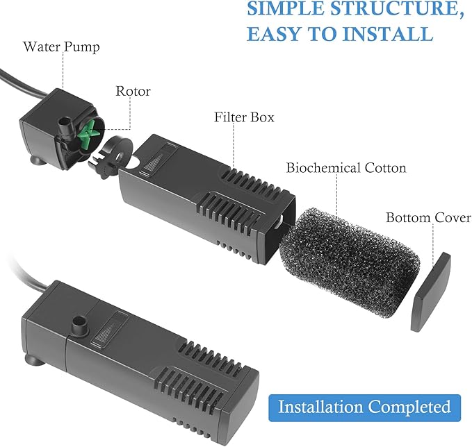 FEDOUR Submersible Aquarium Internal Filter, Filter with Water Pump for Fish Tank up to 35 Gallon (for 3-20 Gallon)