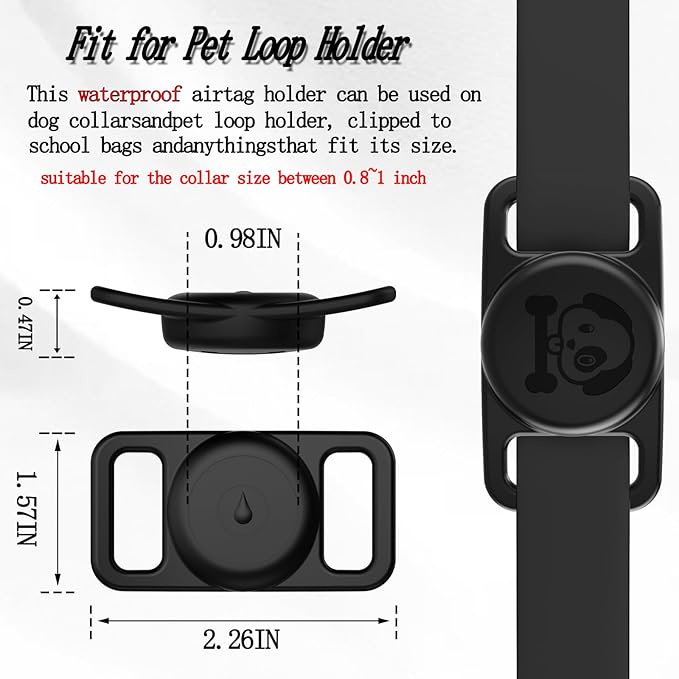 2 Pack Waterproof AirTag Dog Collar Holder Compatible with Apple AirTag, Silicone Hidden Loop Holder for Airtag Tracker, Anti-Lost Dog Collar Air Tag Accessories(Black,White)