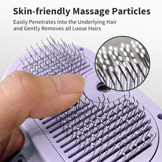 3-in-1 Self-Cleaning Brush for Shedding Dogs and Cats - Removes Static, Tangles, and Loose Hair (Purple)