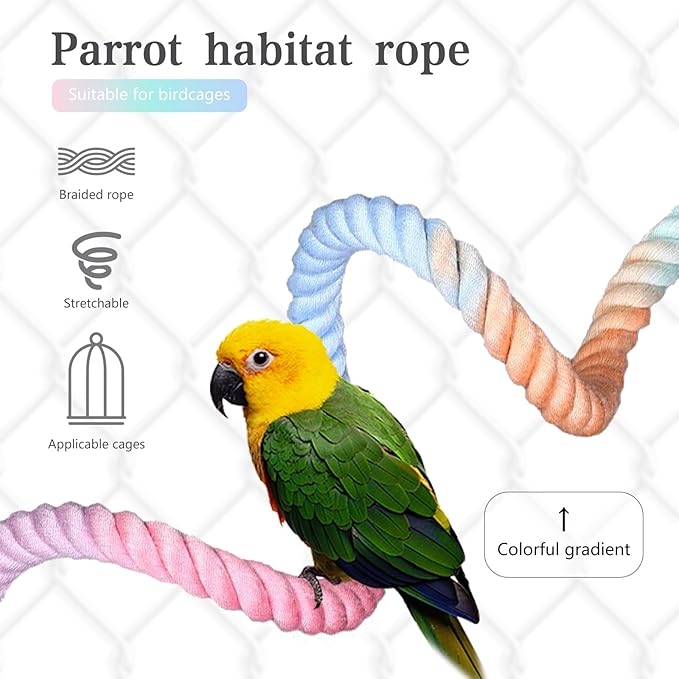 2pcs Gradient Colorful Bird Rope Perch Stand,Bird Cage Climbing Rope Toys Accessories,Bendable Climbing,Parakeet Lovebirds Cockatiels Budgies Play (15.7'',39.3'')