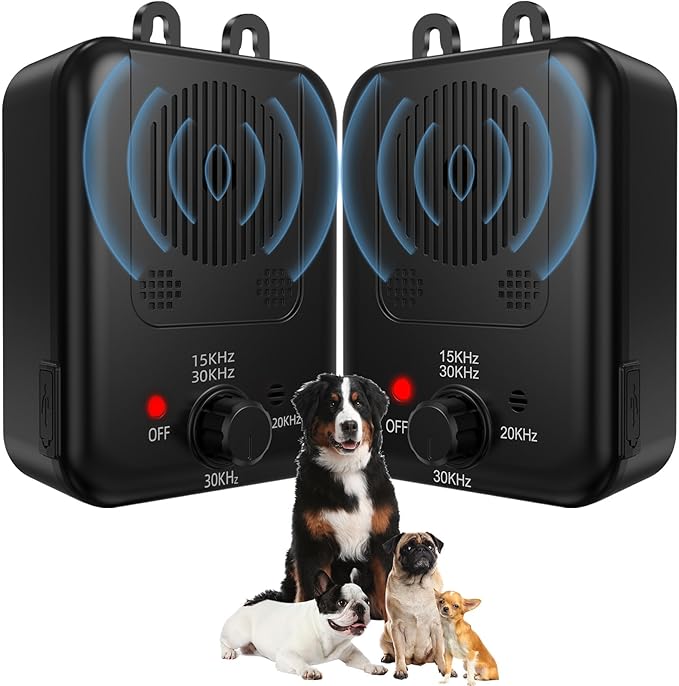 2 Pack Anti Barking Devices, Auto Barking Control Devices with 3 Modes, Rechargeable Ultrasonic Dog Bark Box Barking Deterrent Devices, Effective Stop Barking Dog Devices for Indoor & Outdoor Use
