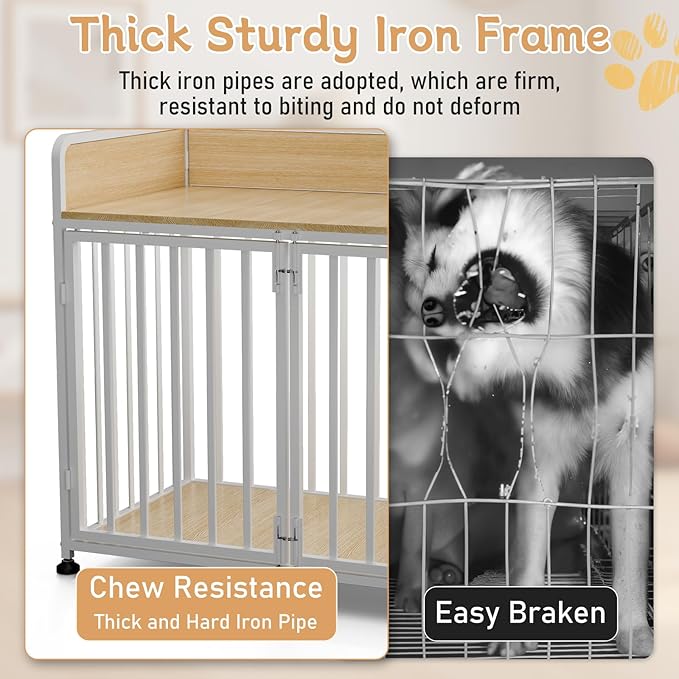 42inch Dog Crate Furniture, Medium Dog Kennel Indoor, Decorative Pet House End Table, Wooden Cage Kennel Indoor, Heavy Duty Dogs Crate Furniture for Large and Medium