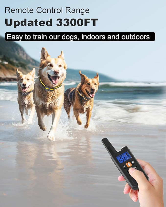 Shock Collar for 3 Dogs, 3300FT Dog Shock Collar with Remote for Small, Medium, Large Dogs with Vibration, Beep, Security Lock, and Waterproof (8-120 LBS)