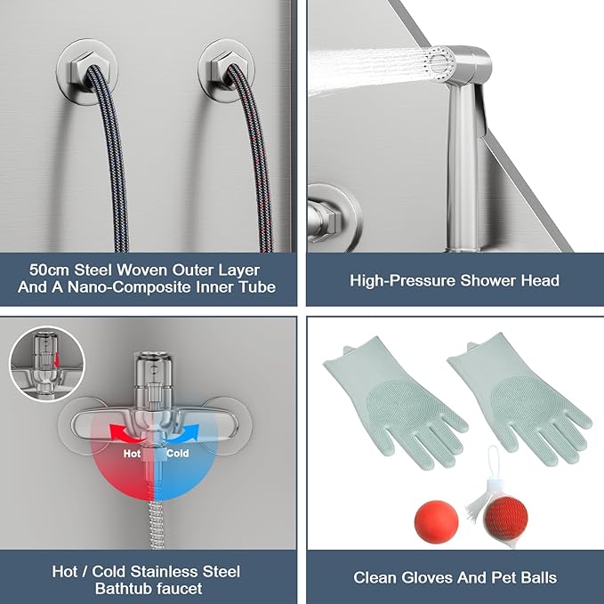 50" Dog Bathtub for Large Dogs, Professional Dog Washing Station with Wash Tub Attachment, Bath Pool for Outdoor, Indoor Shower and Grooming (50" Left Door)