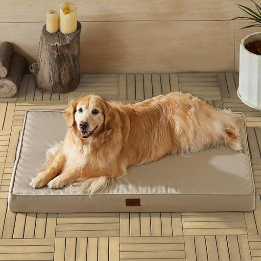 BFPETHOME Outdoor Dog Bed for Large Dogs, Waterproof, Orthopedic with Removable Washable Cover, Egg Crate Foam Mat (30 x 20in, Beige)
