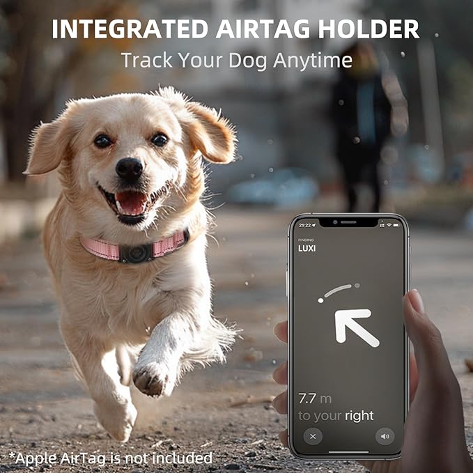 Airtag Dog Collar - 100% Waterproof Air tag Dog Collar Holder for Apple AirTag, Reflective, Soft Padded, Everlasting, GPS Dog Collar for Small Medium Large Dogs (Pink, L)