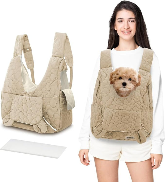 Pet Carrier Backpack, Adjustable Pet Front Cat Dog Carrier Backpack Travel Bag for Small Medium Dogs Cats and Rabbits, Safety Strap with Removable Bottom Plate for Camping Hiking Traveling