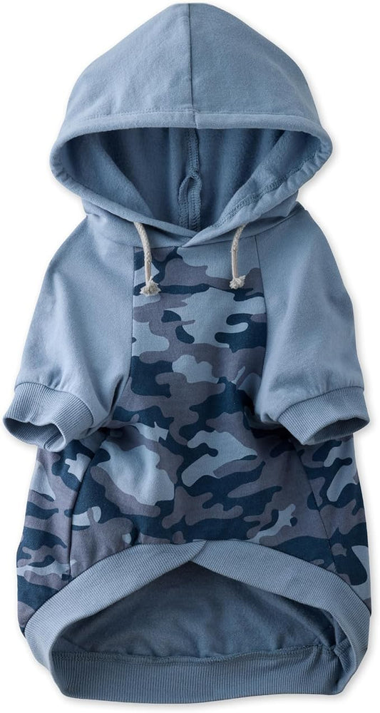 Rocky – The Orginal Lightweight Hooded TEE 100% Organic Cotton Dog Hoodie Pet Coat Sweater for Small, Medium, Large Dogs, Navy Half Camo, Large