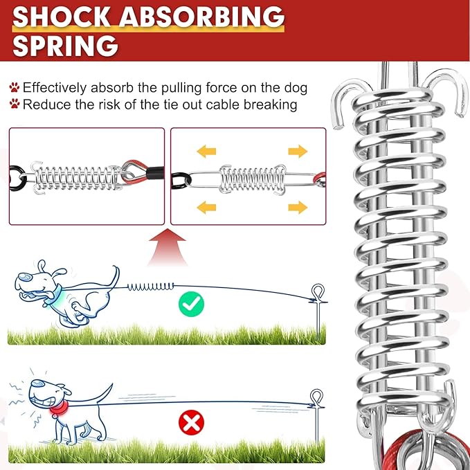 Snagle Paw Dog Leads for Yard 50FT-1000LBS Break Strength,Heavy Duty Tie Out Cable for Dogs with Swivel Lockable Hook & Spring,Chew Proof Dog Chain for Outside,Dog Run Cable for Medium Large Dogs