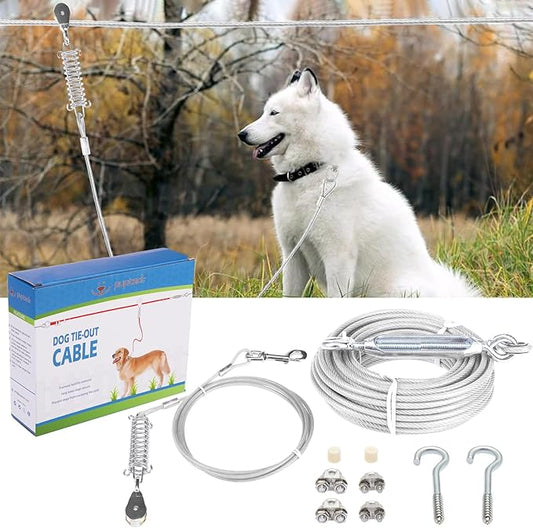 PUPTECK Outdoor Dog Run Cable for Small to Large Dogs up to 125lbs, Heavy Duty Tie Out Cable Trolley System with Runner Pulley Cable Zip Line for Yard, Camping, Long Lead Chain Leash