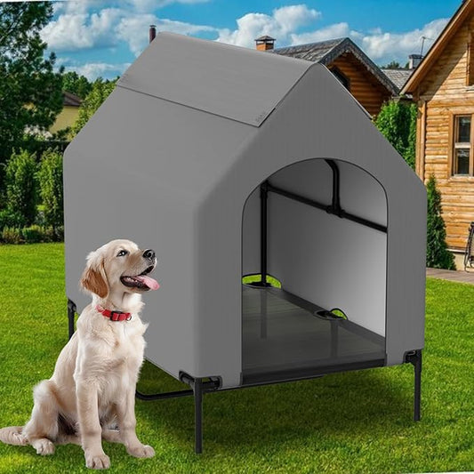48” Extra Large Dog House-2-in-1 Extra Large Dog House with 8.5” Elevated Dog Bed-Weatherproof Waterproof Outdoor Dog House,Easy to Clean