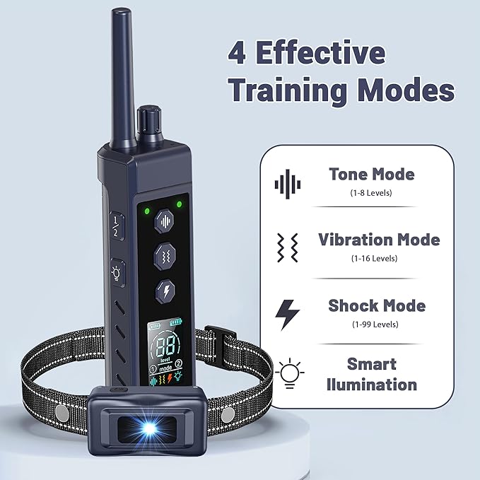 Shock Collar for Dogs - 4265ft Waterproof Training Collar with Flashing Light for Small Medium Large Dogs with Rechargeable Remote, Beep (1-8), Vibration(1-16), Safe Shock(1-99) (Black)