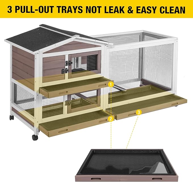 Aivituvin Rabbit Hutch Rabbit Cage Indoor with Casters Bunny Cage Outdoor for Small Animals with Pull-Out Tray