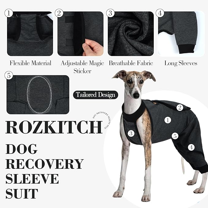 ROZKITCH Dog Surgery Leg Sleeve Rear Legs, Male Female Pet Prevent Licking Wound Elbow Knee Protector, Dog Recovery Suit Cone Collar Alternative Pants Shirt for Wound Heal Wrap Grey 3XL