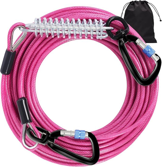Snagle Paw Dog Tie Out Cable 15FT,Heavy Duty Dog Leads for Yard with Shock Absorbing Spring & Swivel Hook,Leash Cable for Outdoor Camping,Dog Line for Small Large Dogs,withstand 1000LBS Break Strength
