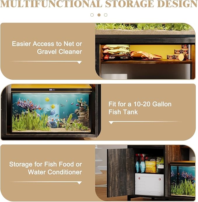 4ever2buy 55 Gallon Fish Tank Stand with LED Light & Power Outlets, 55-75 Gallon Aquarium Stand with Drawer & Barn Door, Cabinet for Fish Tank Accessories Storage for Reptile Tank, Turtle Tank, Oak