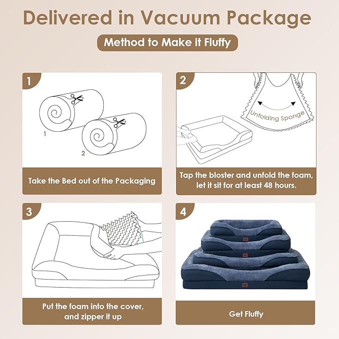 EHEYCIGA Memory Foam Dog Bed for Medium Size, Orthopedic Dog Sofa with Sides and Waterproof Liner, Washable Bolster Pet Couch with Removable Cover, 30x20x6.5 Inch, Navy