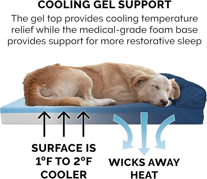 Furhaven Cooling Gel Dog Bed for Large Dogs w/ Removable Bolsters & Washable Cover, For Dogs Up to 125 lbs - Quilted Sofa - Navy (Blue), Jumbo Plus/XXL
