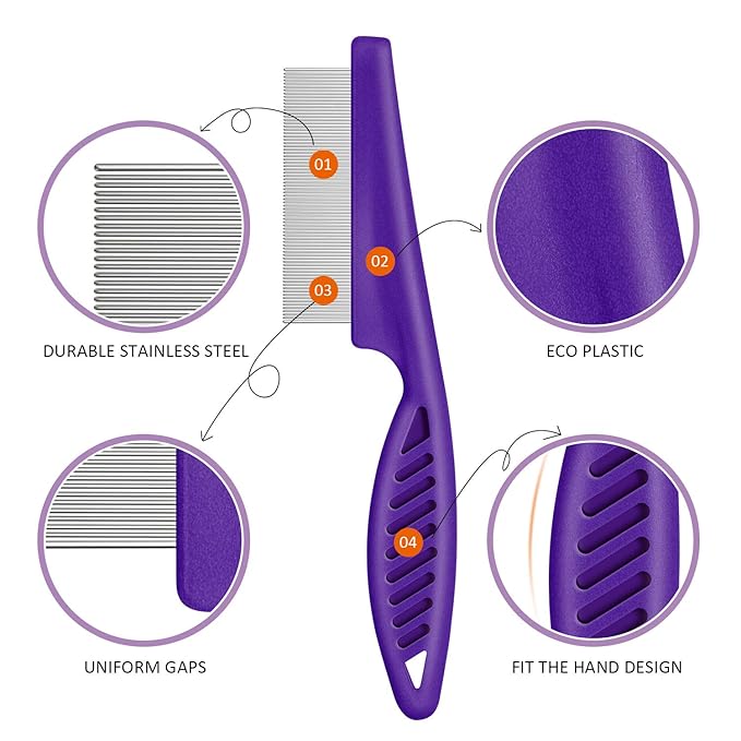 6 Pieces Pet Lice Combs Dog Grooming Flea Cat Tear Stain Comb for Removal Dandruff, Hair Stain, Nit(Pink, Green, Purple, Yellow)