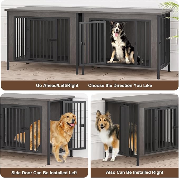 EasyCom 39.96" XL Wooden Large Dog Crate Furniture for Medium and Large Breed, Chew-Resistant Dog Kennel Furniture Indoor with 2 Doors and 3.94" Raised Feet, as TV Stand, End Table, Crate Table