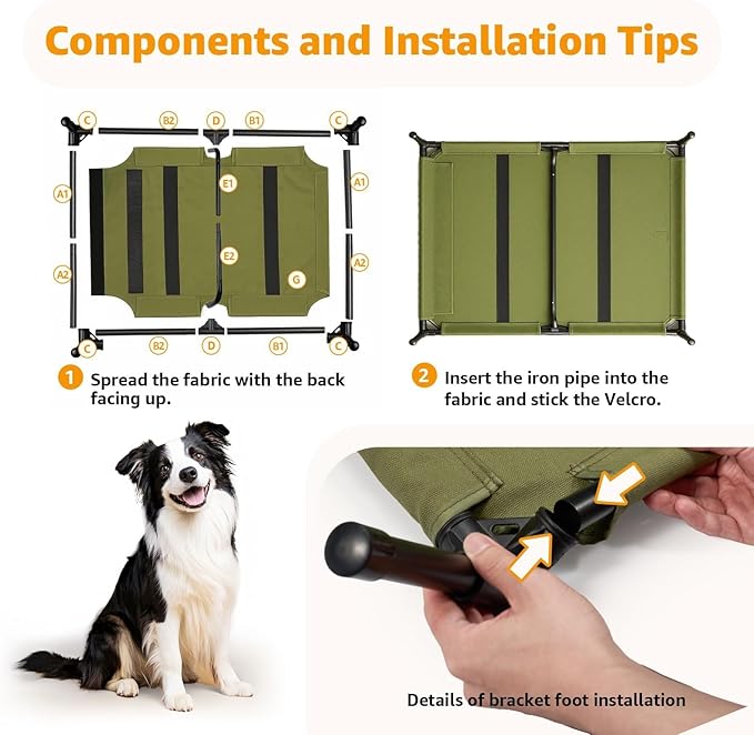Sytopia Canvas Elevated Dog Bed, Durable Chew Proof Outdoor Raised Pet Cot for Large Dogs 42 inch, Waterproof, Breathable, Portable, Washable, Easy Assembly, Sturdy Frame for Camping & Travel, Green