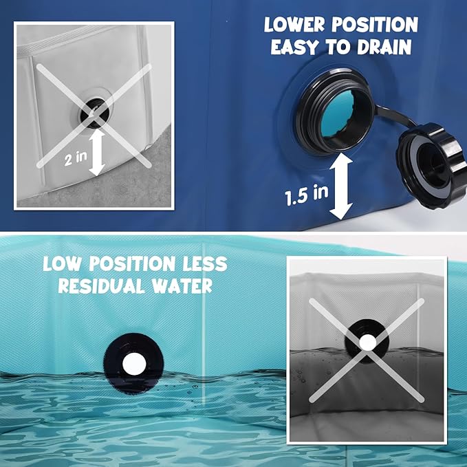 Furrybaby Dog Pool, Foldable Dog Pools for Large Dogs Portable Kiddie Pool Pet Doggie Wading Swimming(Navy 47'') Indoor and Outdoor