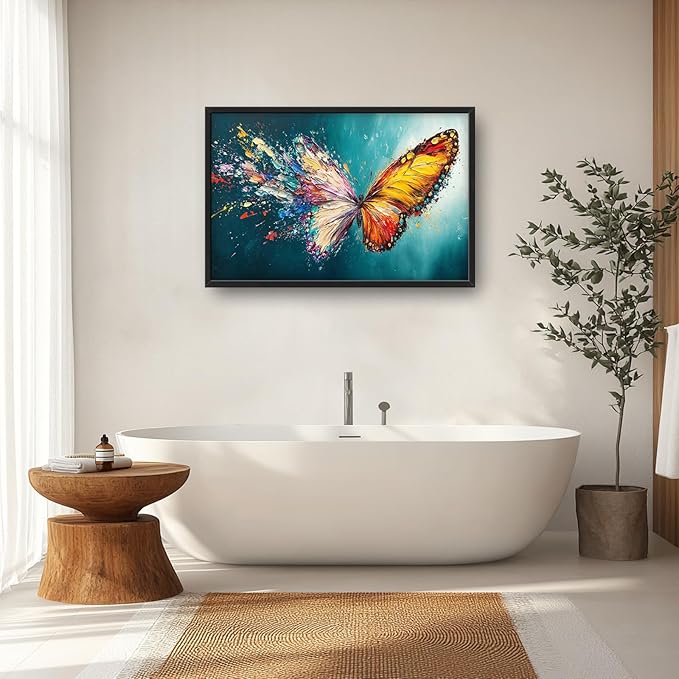 Extra Large Framed Abstract Butterfly Wall Art,Colorful Graffiti Wall Decor,Splashing Wings Pictures for Living Room,Canvas Print Painting Modern Artwork Bedroom Office Bathroom Home Decor 36L x24W