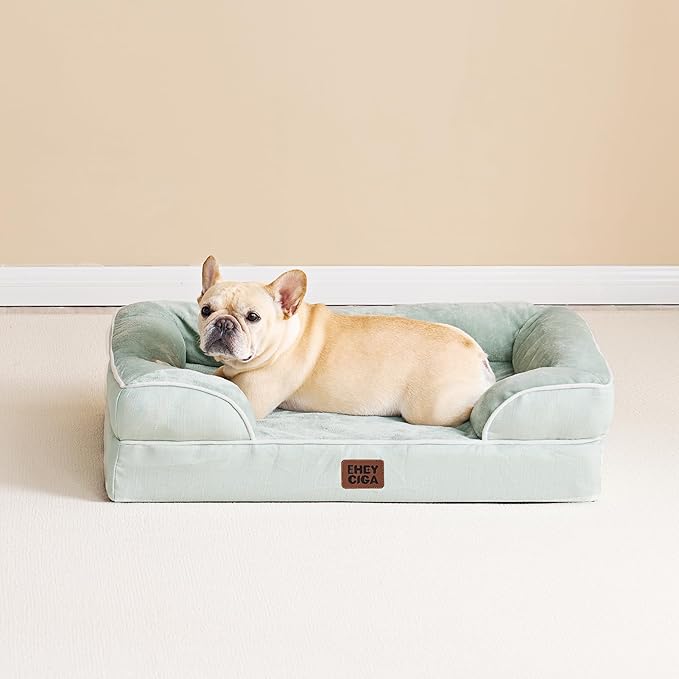 EHEYCIGA Orthopedic Large Dog Bed, Waterproof Memory Foam, Non-Slip Bottom, Sage Green, 41"L x 27"W x 6.5"Th