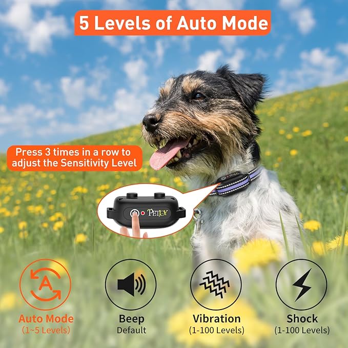PetJoy 3 Dog Shock Collar with Remote, Dog Bark Collar for Large Dog, Automatic Bark Collar 3 Packs, Bark & Shock Collar 2 in 1 - Auto Mode with 5 Sensitivity Levels