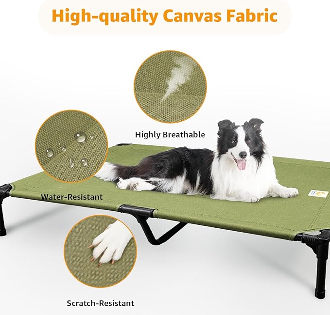Sytopia Canvas Elevated Dog Bed, Durable Chew Proof Outdoor Raised Pet Cot for Large Dogs 42 inch, Waterproof, Breathable, Portable, Washable, Easy Assembly, Sturdy Frame for Camping & Travel, Green