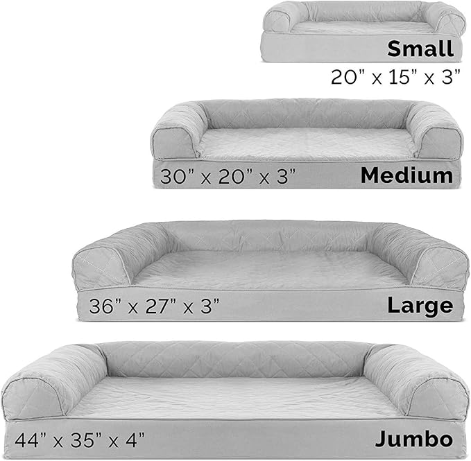 Furhaven Cooling Gel Dog Bed for Medium/Small Dogs w/ Removable Bolsters & Washable Cover, For Dogs Up to 35 lbs - Quilted Sofa - Silver Gray, Medium