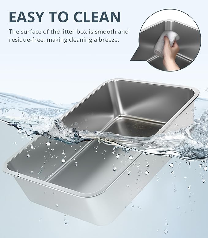 Stainless Steel Cat Litter Box, 6in Cat Litter Pan for Cats and Rabbits, Metal Litter Box High Sides Nonstick Odor Control Anti-Corrosion