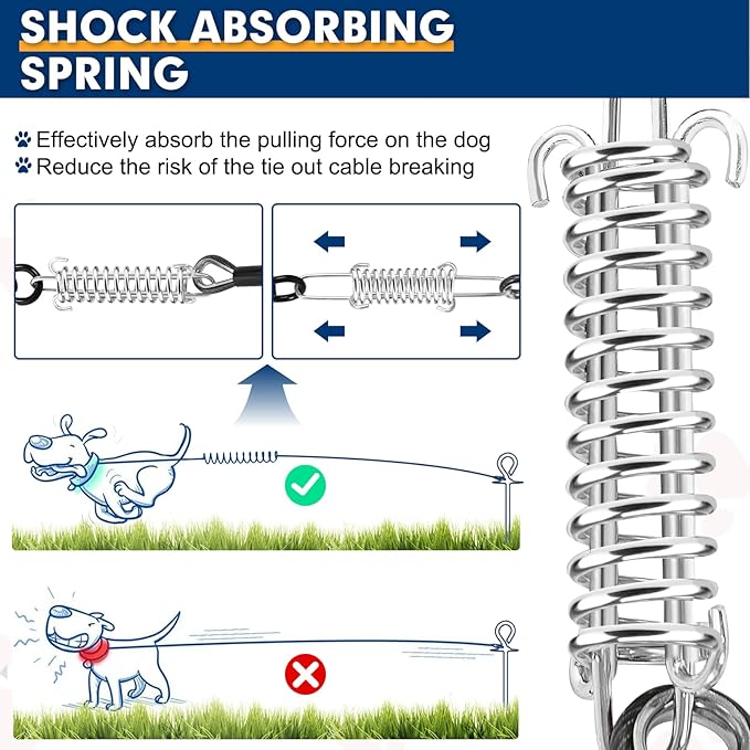 Snagle Paw Dog Leads for Yard 70FT-1000LBS Break Strength,Heavy Duty Tie Out Cable for Dogs with Swivel Lockable Hook & Spring,Chew Proof Dog Chain for Outside,Dog Run Cable for Medium Large Dogs