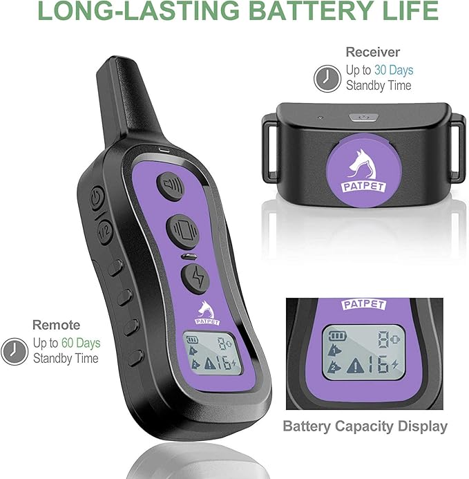 PATPET Dog Training Collar Dog Shock Collar with Remote - 3 Training Modes, Beep, Vibration and Shock, Up to 1000 ft Remote Range, Rainproof for Small Medium Large Dogs