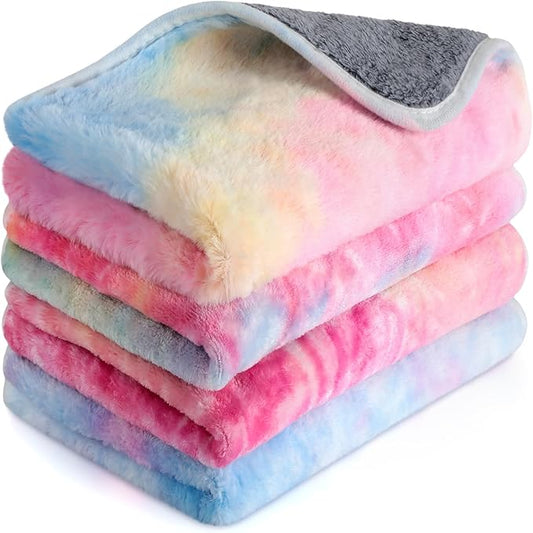 4 Pcs Waterproof Guinea Pig Blankets Washable Small Animal Fleece Bedding Absorbent Guinea Pig Cage Liners Reusable Pet Pee Pad Sleep Mat Pad Cover for Hamster Ferret (Tie Dye Pattern,24 x 16 Inch)