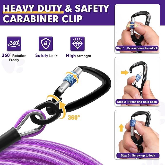 Snagle Paw Heavy Duty Long Dog Leads for Yard 150FT-1000LBS Break Strength,Dog Tie Out Cable with Swivel Lockable Hook & Spring,Chew Proof Dog Chain for Outside,Dog Run Cable for Medium Large Dogs