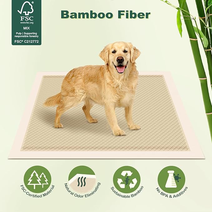 MIZOK Pee Pads for Dogs 36x36in Bamboo Dog Pee Pads, Dog Pads Extra Large Super Absorbent Odor Eliminating Leak-Proof Puppy Pads with Adhesive Tabs, Disposable (30 Counts)