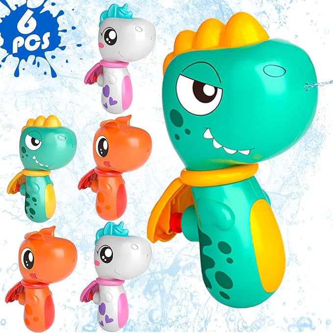 6 Pack Animal Water Gun for Kids, Mini Squirt Gun Water Blaster Soaker Toys, Dinosaur Dog Unicorn Shape Small Water Pistol Gun for Summer Outdoor Pool/Beach/Yard/Party Play