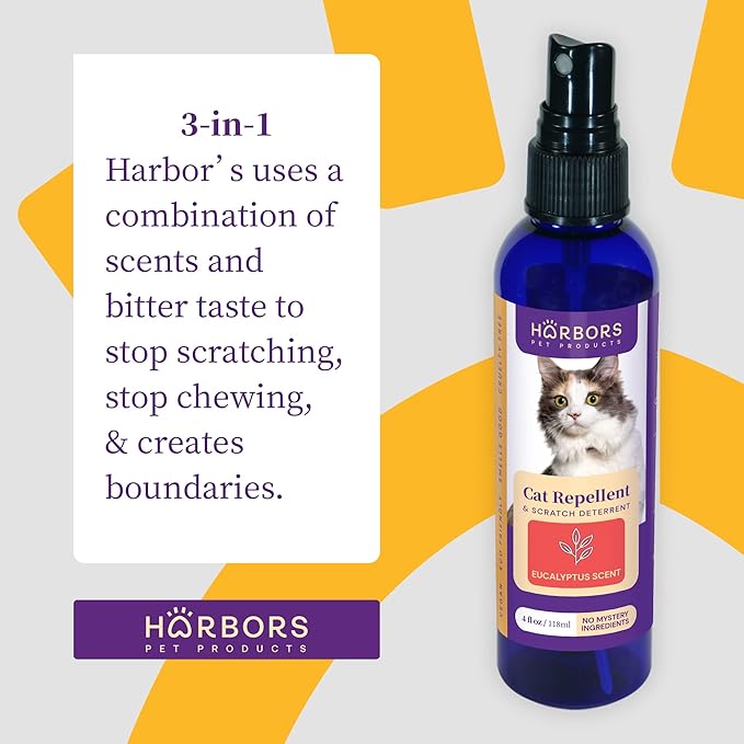 Harbors Cat Scratch and Chewing Deterrent Spray - 4 oz / 118 ml | Formulated with Essential Oils | 100% Satisfied or Return (Eucalyptus)